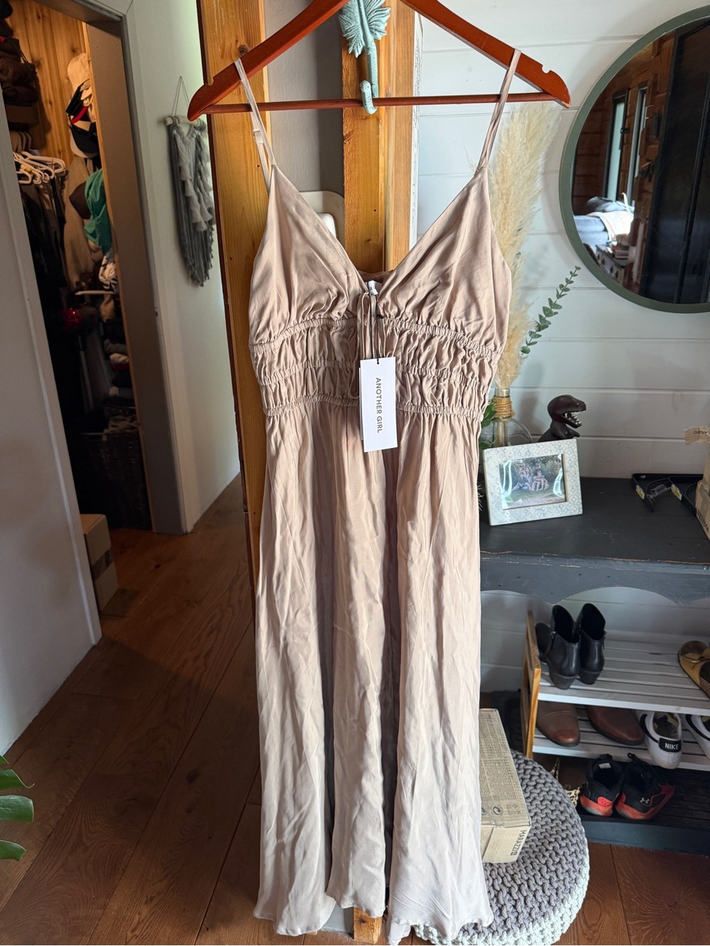 Another One Beige Maxi Dress with Smocked Waist